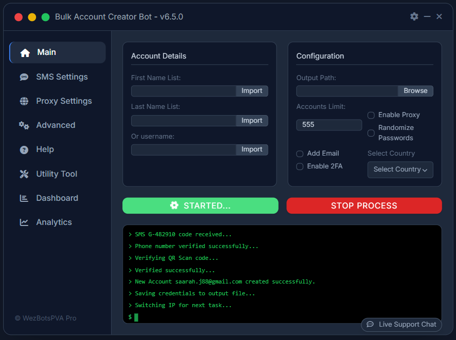 Google Account Creator Software Interface